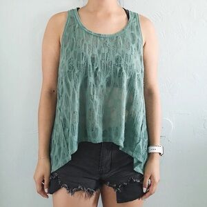 Silence + Noise Seafoam green Lace Detail Top